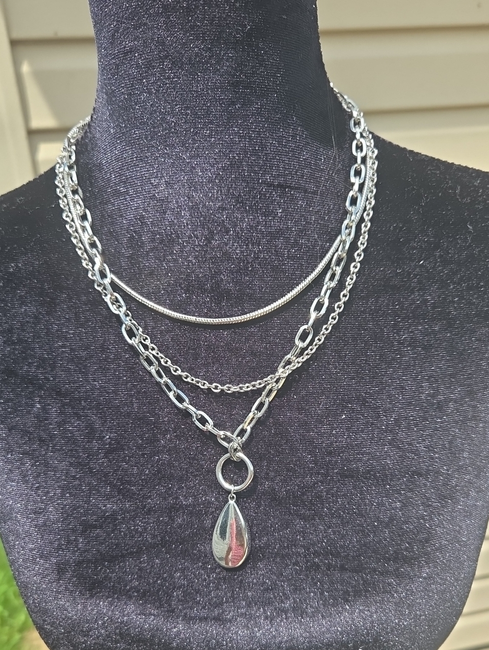 Lia Sophia Layered Silver-Tone Chain Necklace with Teardrop Pendant
